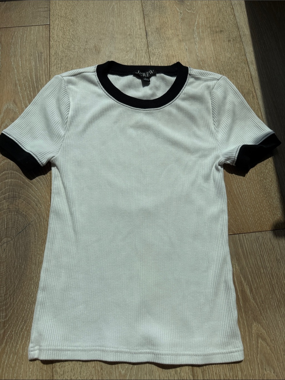 J. Crew White Ribbed Short-Sleeve Ringer Tee with Black Trim NWOT